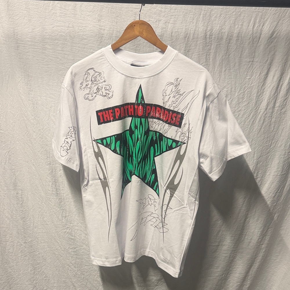 White T-Shirt with Green Star Graphic